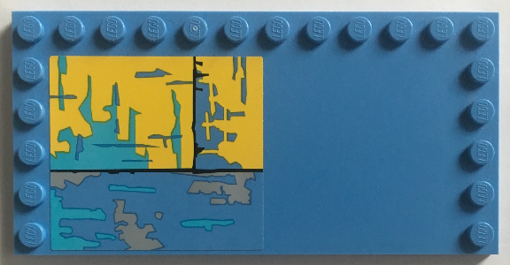 Lego Tile, Modified 6 x 12 with Studs on Edges with Worn Yellow and Blue Panel Pattern (Sticker) - Set 75157 / Medium Blue