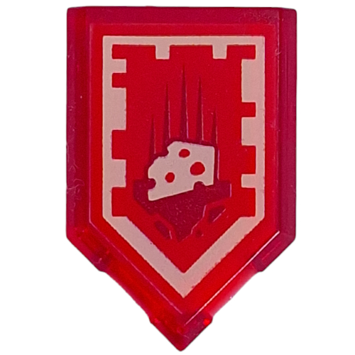Lego Tile Special 2 x 3 Pentagonal with Nexo Power Shield Print - Swiss Cheese / Trans-Red