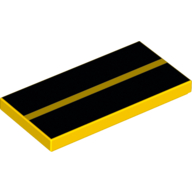 Lego Tile 2 x 4 with 2 Thick Black Stripes Print / Yellow