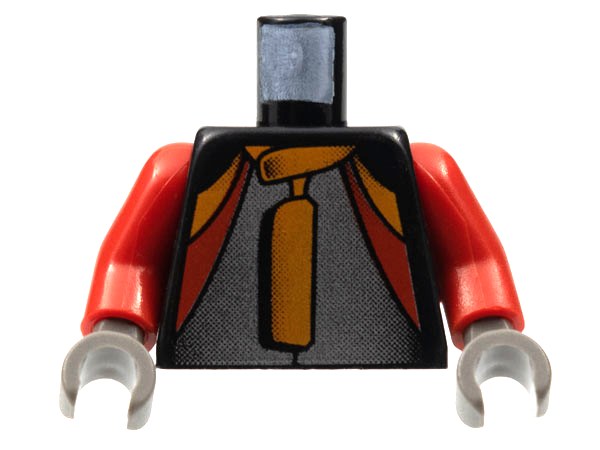 Lego Torso Racers Jacket with Orange, Red, Silver Pattern / Red Arms / Dark Gray Hands