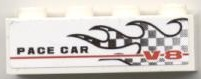 Lego Brick 1 x 4 with Checkered Flame and 'PACE CAR V-8' Pattern Model Right Side (Sticker) - Set 8121 / White