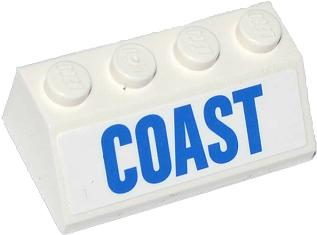 Lego Slope 45 2 x 4 with Blue 'COAST' Pattern (Sticker) - Set 60013 / White