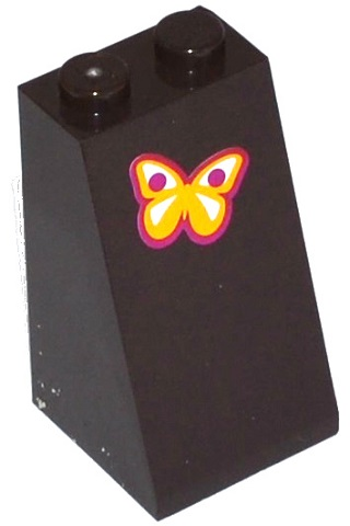 Lego Slope 75 2 x 2 x 3 - Solid Studs with Yellow, White and Magenta Butterfly Pattern (Sticker) - Set 41059 / Dark Brown