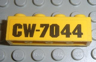 Lego Brick 1 x 4 with Black 'CW-7044' Pattern (Sticker) - Set 7044