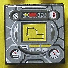 Lego Tile 2 x 2 with Gauges and Yellow Navigation Screen on Light Gray Background Pattern (Sticker) - Sets 8482 / 8483