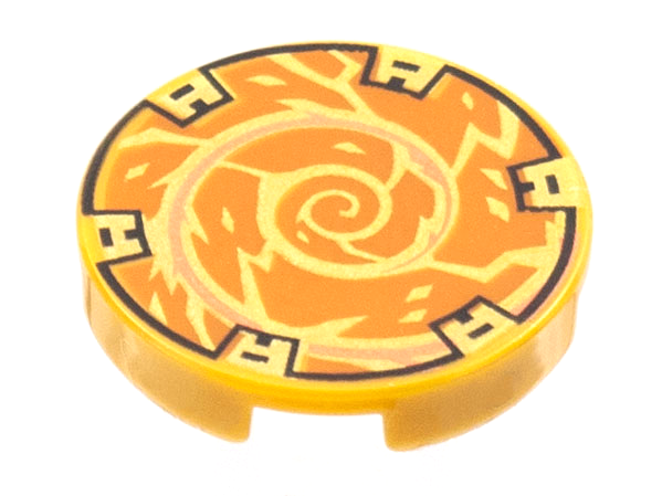 Lego Tile, Round 2 x 2 with Bottom Stud Holder with Copper Spiral and Gold Electricity Pattern