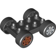 Lego Duplo Car Base 2 x 4 with Black Tires and Dark Orange Sport and Light Bluish Gray Sport Wheels Print / Dark Orange