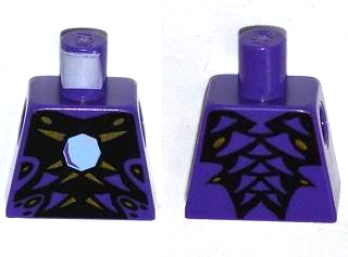 Lego Torso Snake Armor with Scales, Gold Trim and Bright Light Blue Gem on Black Background Pattern / Dark Purple