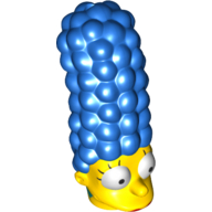 Lego Minifig Head Special, Simpsons, with Tall Hair and Red Lipstick, Dark Turquoise Earrings Print (Marge Simpson) / Blue