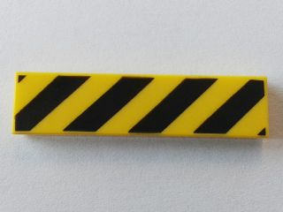Lego Tile 1 x 4 with Black and Yellow Danger Stripes (Black Corners) Pattern / Yellow