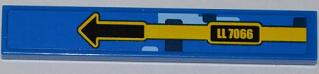 Lego Tile 1 x 6 with Black Arrow and 'LL 7066' Pattern Model Left Side (Sticker) - Set 7066 / Blue