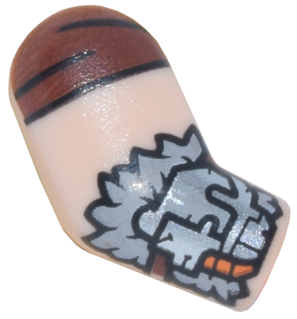 Lego Arm, Right with Reddish Brown Sleeve, Silver Armor Plates and Light Bluish Gray Long Fur Trim Pattern / Light Nougat