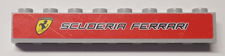 Lego Brick 1 x 8 with Ferrari Logo and Black 'SCUDERIA FERRARI' on Red Background Pattern (Sticker) - Set 8155
