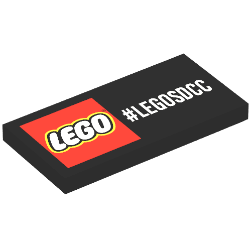 Lego Tile 2 x 4 with Lego Logo and #LEGOSDCC Print / Black