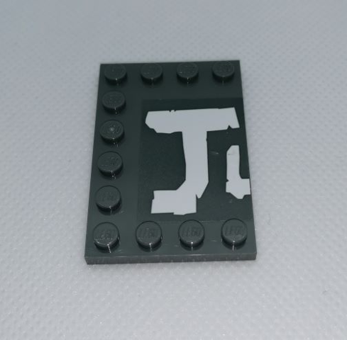 Lego Tile, Modified 4 x 6 with Studs on Edges with 'JU' (U Cut in Half) Pattern (Sticker) - Set 75977 / Dark Bluish Gray