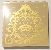 Lego Panel 1 x 6 x 5 with Gold Sparkles, Music Notes and Tragedy/Comedy Theater Masks in Oval Scrollwork Frame Pattern (Sticker) - Set 41714 / Tan