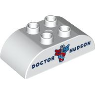Lego Duplo Brick 2 x 4 Curved Top with 'DOCTOR NUDSON;, Red/Blue Serpents around Wrench Print / White