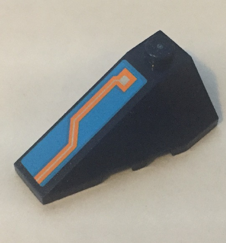 Lego Wedge 4 x 2 Triple Left with Orange and Silver Circuitry on Dark Azure Background Pattern (Sticker) - Set 70351 / Dark Blue