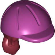 Lego Hair and Helmet, Long with Ponytail and Magenta Riding Helmet Pattern / Dark Red