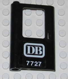 Lego Door 1 x 4 x 5 Train Left, Thin Support at Bottom with 'DB 7727' Pattern (Sticker) - Set 7727 / Black