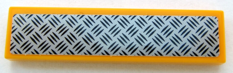 Lego Tile 1 x 4 with Silver Tread Plate Pattern (Sticker) - Set 60159 / Bright Light Orange