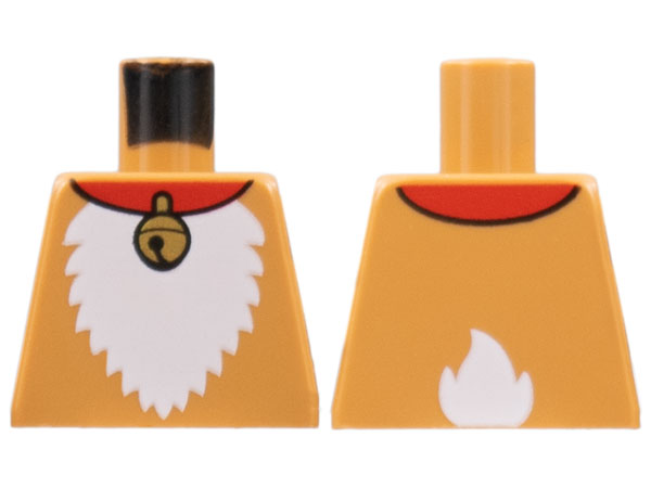 Lego Torso Red Collar with Gold Sleighbell, White Fur Chest and Tail Pattern / Medium Nougat
