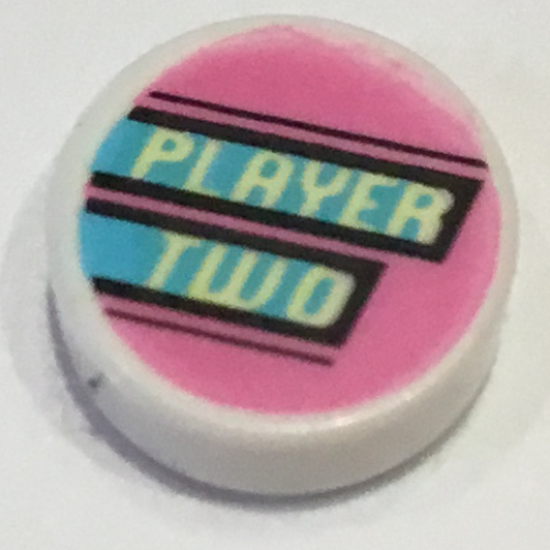 Lego Tile Round 1 x 1 with 'PLAYER TWO' Print