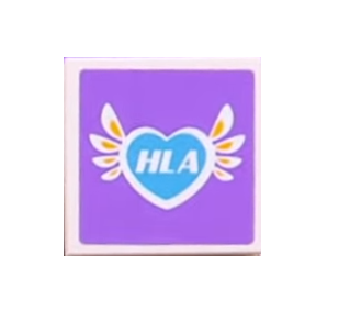 Lego Tile 2 x 2 with Heart, Feathers and 'HLA' Pattern (Sticker) - Set 41109 / White
