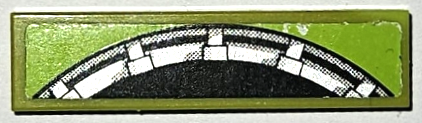 Lego Tile 1 x 4 with Black and Silver Semicircle with Small Partial Shadows Pattern Model Right Side (Sticker) - Set 8864 / Lime