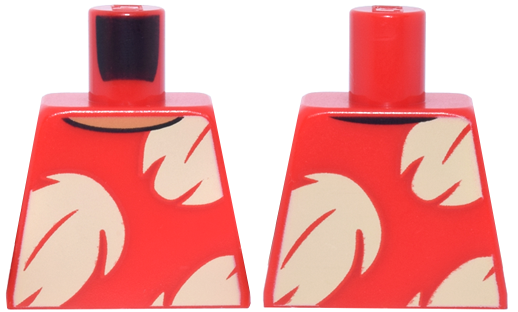 Lego Torso Hawaiian Dress with Tan Palm Leaves, Medium Nougat Neck Pattern / Red