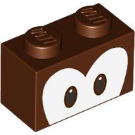 Lego Brick 1 x 2 with Connected Eyes Print / Reddish Brown