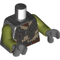 Lego Torso Armor, Silver Plates, Dark Tan Fur, Reddish Brown Straps Print, Olive Green Arms, Dark Bluish Gray Hands