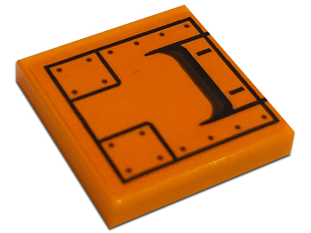 Lego Tile 2 x 2 with Hull Plate, Black Lines, Rivets, and Dark Brown Air Intake Pattern (Sticker) - Set 76193 / Orange