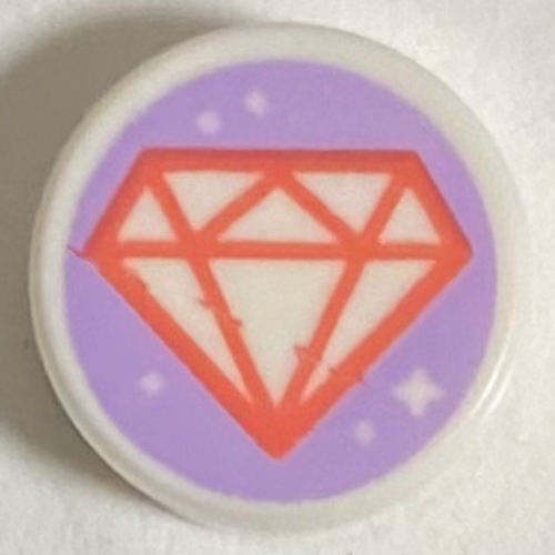 Lego Tile Round 1 x 1 with Coral Diamond, Lavender Background Print / White