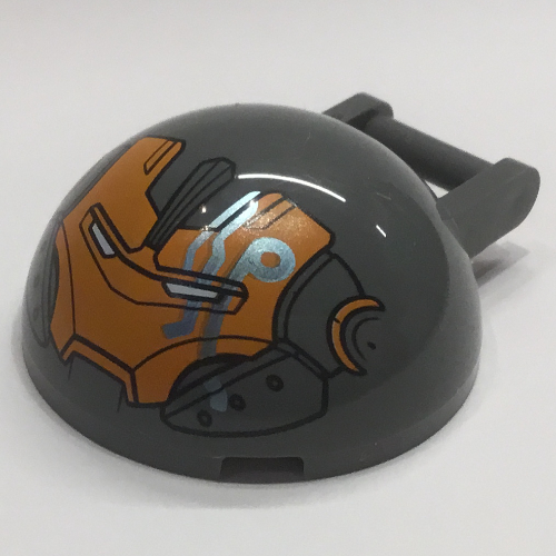 Lego Windscreen 4 x 4 x 1 2/3 Canopy Half Sphere with Handle and Iron Man Face, Dark Turquoise Markings Print