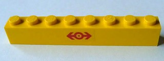 Lego Brick 1 x 8 with Train Logo Red Pattern (Sticker) - Set 4552 / Yellow