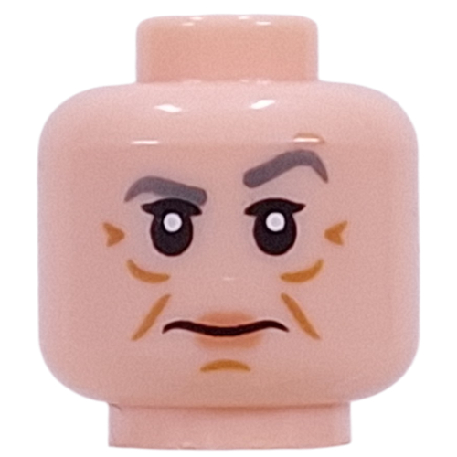 Lego Minifig Head Violet Crawley, Dark Bluish Grey Eyebrows, Wrinkles, Stern / Raised Eyebrow