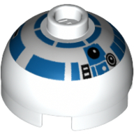 Lego Brick Round 2 x 2 Dome Top, Hollow Stud with Silver and Blue Print (R2-D2)