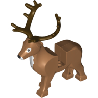 Lego Animal, Reindeer with Dark Brown Antlers, White Front / Medium Nougat