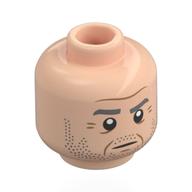 Lego Minifig Head Denethor, Dark Bluish Grey Beard, Stubbled Beard, Wrinkles, Worried / Scared / Light Nougat