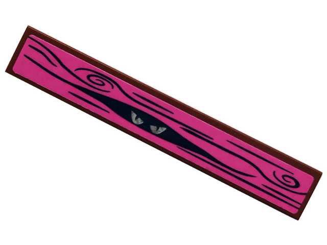 Lego Tile 1 x 6 with Eyes and Wood Grain on Dark Pink Background Pattern (Sticker) - Set 41375