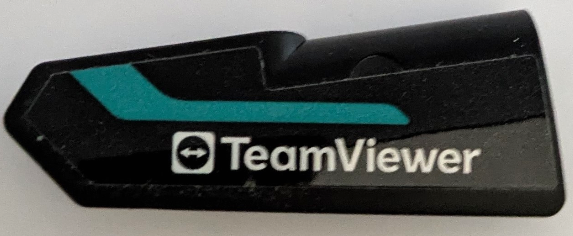 Lego Technic, Panel Fairing #22 Very Small Smooth, Side A with White 'TeamViewer' Logo and Dark Turquoise Stripe Pattern (Sticker) - Set 42165 / Black
