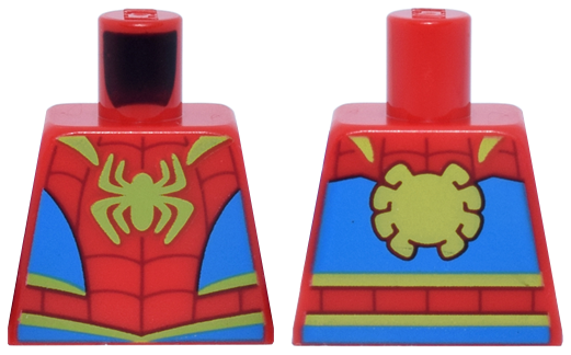 Lego Torso Super Hero Costume with Blue Panels, Dark Red Webbing, Lime Spider and Trim Pattern / Red