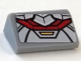 Lego Slope 30 1 x 2 x 2/3 with Red and Silver Armor Plates, Yellow Trapezoid with Black Outline Pattern Top End (Sticker) - Set 75973