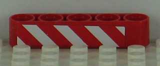 Lego Technic, Liftarm Thick 1 x 5 with Red and White Danger Stripes Pattern Model Right Side (Sticker) - Set 8109 / Red