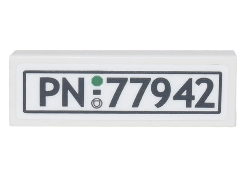 Lego Tile 1 x 3 with License Plate Black 'PN-77942' Pattern (Sticker) - Set 77942 / White