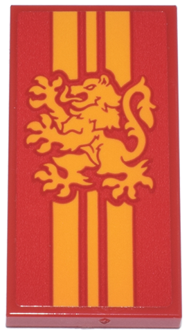 Lego Tile 2 x 4 with Bright Light Orange Stripes and Gryffindor Emblem Pattern (Sticker) - Set 76437 / Red