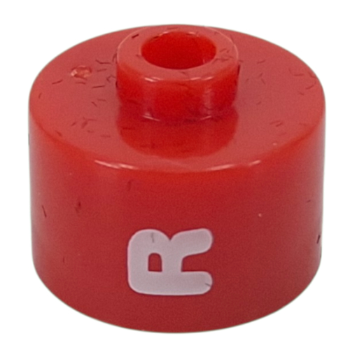 Lego Pen Bead, Round Long, Flat Edge with White 'R' Print / Red