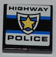Lego Tile 2 x 2 with 'HIGHWAY POLICE' and Police Yellow Star Badge Pattern  (Sticker) - Set 8197