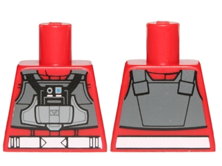 Lego Torso SW Rebel A-wing Pilot Uniform, Dark Bluish Gray Vest with Light Bluish Gray Pocket and Black Panel, White Belt Pattern / Red